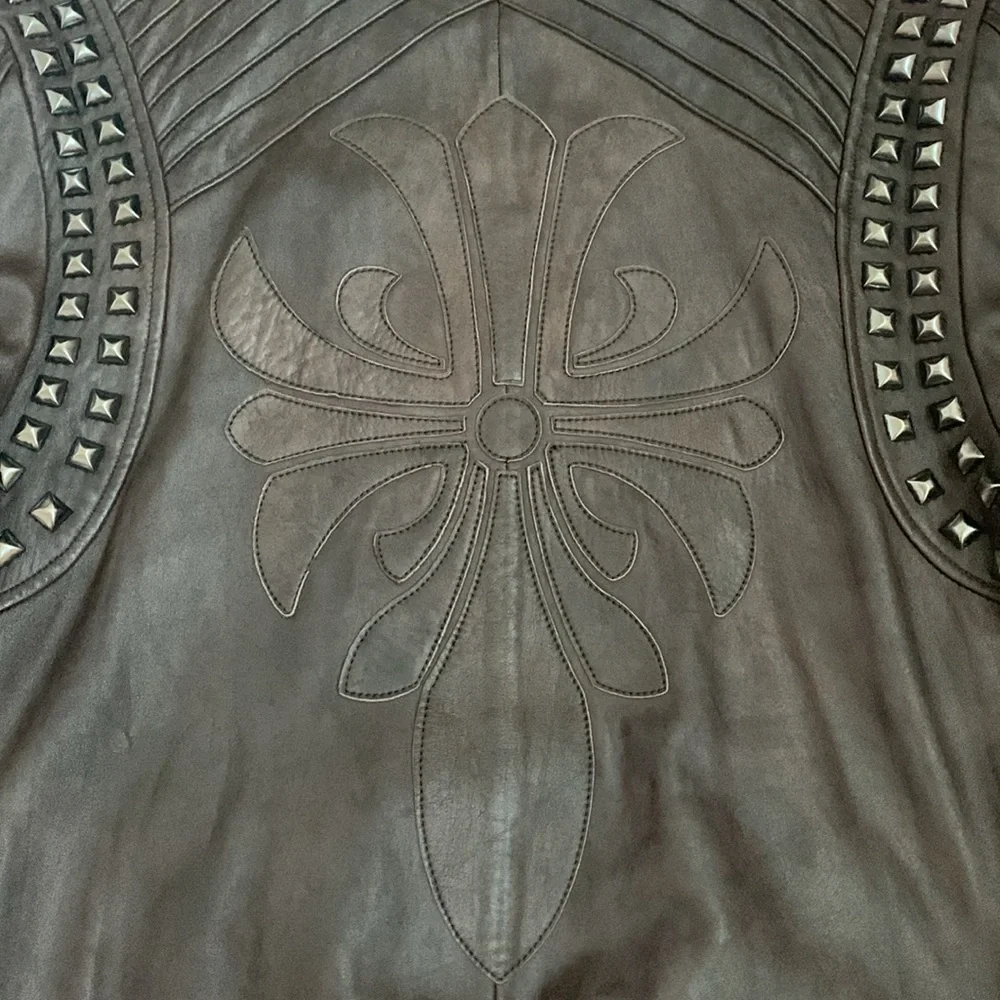 Faith Connexion Designer Men’s Brown Leather Studded Biker Bomber Jacket